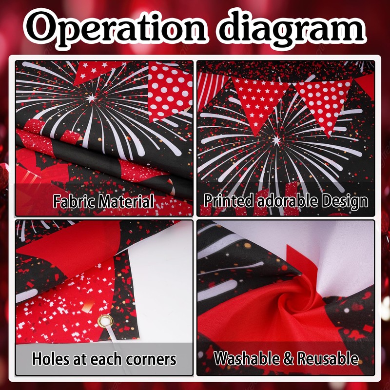 40th Wedding Anniversary Banner Backdrop - Black Red Happy 40th