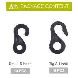 BRILLIANCE4U S-Shape Plastic Tent Hook Clips 20 Pack Combo, Shock Cord Hooks, Guy Line Attachments, Tent Part Accessories