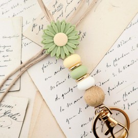 MyfavoriteK Flower Teacher Lanyards ID Badge and Key Chain, Cute Silicone Beads Lanyard for Women Nurse Work Student (Lovelia)