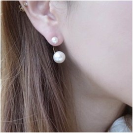 Allereya Double Pearl Ear Jacket Earrings Pearl Stud Earrings Gold Round Pearl Earrings Vintage Front Back Earrings Jewelry for Women and Girls Gift