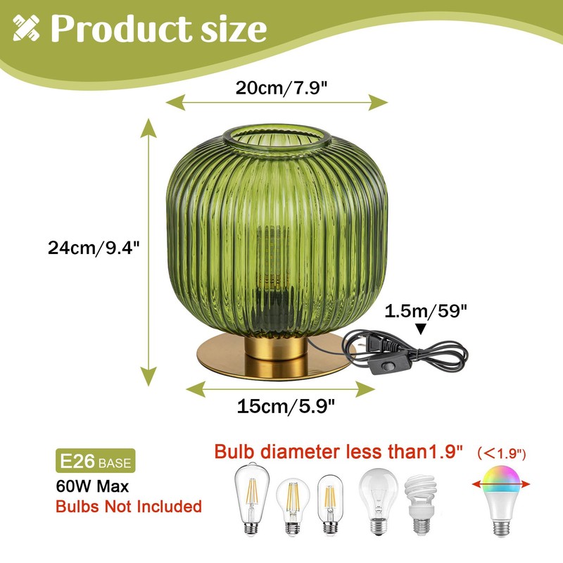 Soutas Glass Globe Table Lamp, Mid Century Modern Green Table