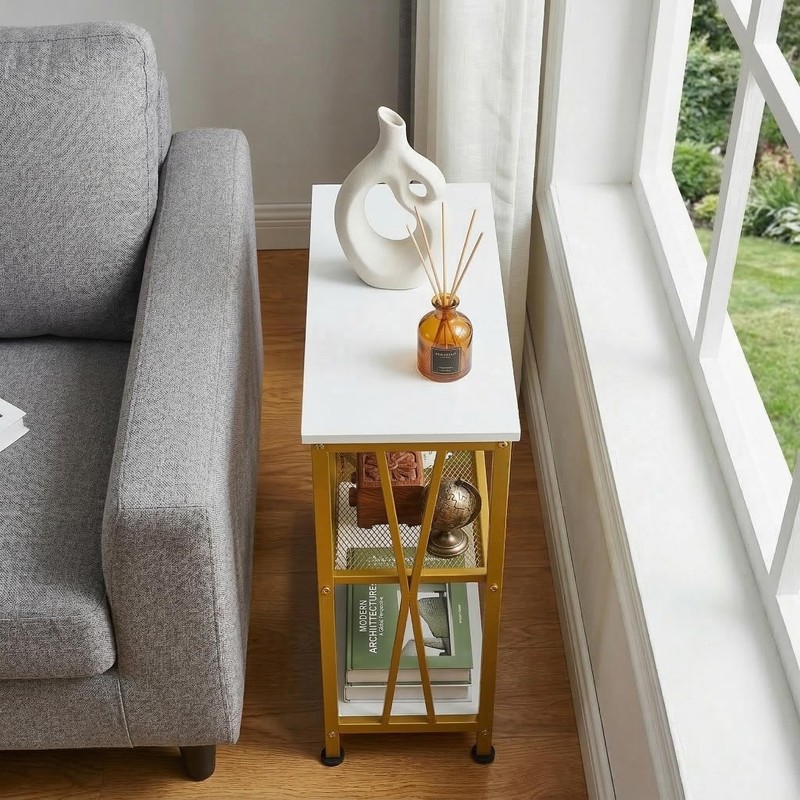 GIOPACO Narrow Side Table, End Table with 3 Tier Storage