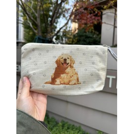 Livel lhoodゴールデンレトリバープリント 化粧ポーチ コンパクト収納 リストストラップ付 ギフト向け小物整理袋ゴールデン柄 化粧品収納バッグ 大容量 旅行向け 愛犬家ギフト 小物携行袋笑顔犬イラスト メイクポーチ 多機能収納 軽量 ギフト適用 日常外出用ポーチ 犬足跡柄 リスト持ち コンパクト ギフト選択 小物携行ポーチ