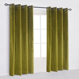 Cherry Home Super Soft Luxury Velvet Olive Green Set of 2 Thermal Light Blocking Drapes Curtain Panel Grommet Top Curtain Draperies Eyelet 52Wx120L inch Green Yellow