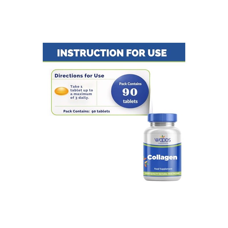 Collagen 300mg (90 Tablets) from Woods Supplements | hydrolysed Collagen