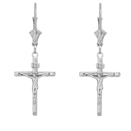 Religious Jewelry Elegant Sterling Silver Crucifix Cross (INRI) Pendant and Earrings Set