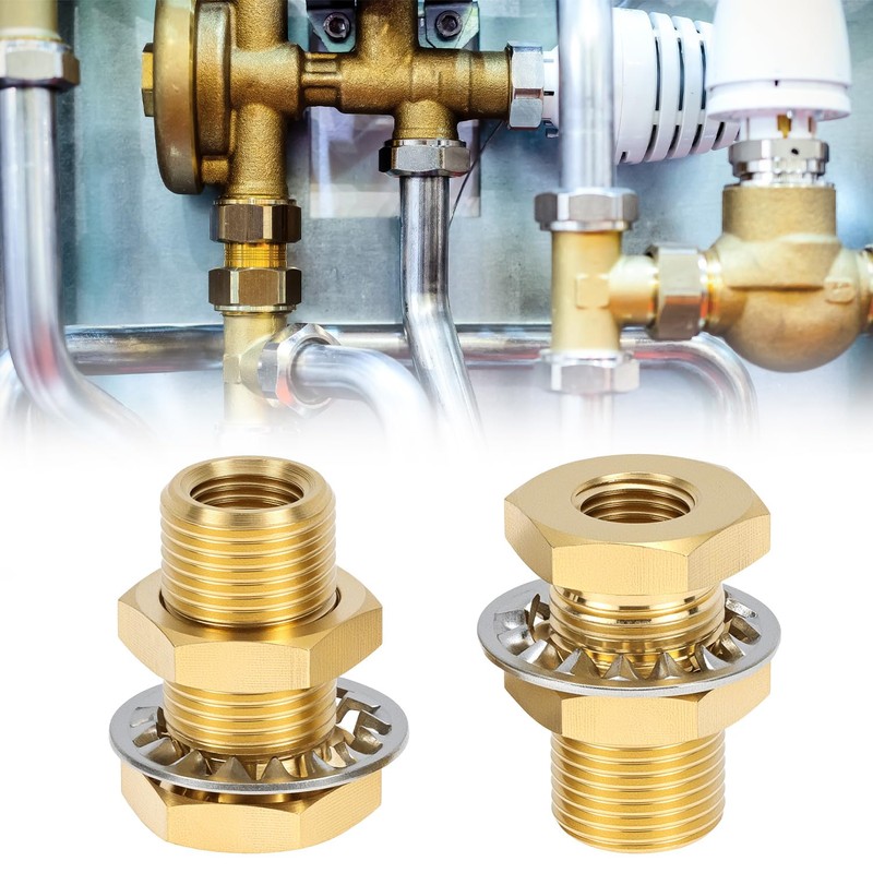 QWORK 1/4 Bulkhead Brass Pipe Fitting Anchor Coupling, 4 Pcs