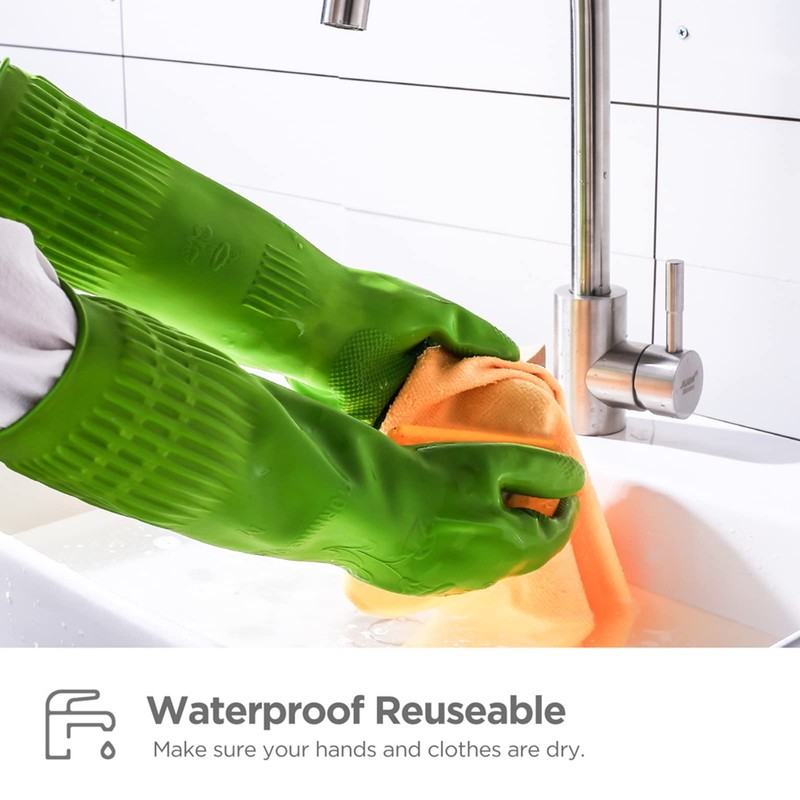 YSLON 3 Pairs Rubber Dish Gloves Kitchen Cleaning Gloves Waterproof