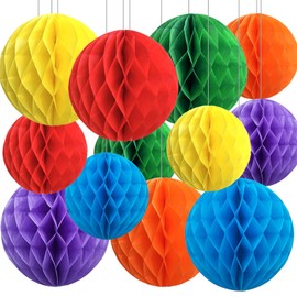 Rainbow Paper Honeycomb Balls,12 Pack Colourful Hanging Tissue Pom Poms for Birthdays,Weddings,Fiesta,Home Party Decoration