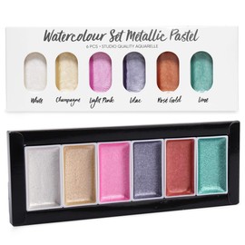 Panduro Watercolour Set Pastel Metallic Set of 6 Shimmering Aquarelle Colors, Palette for Painting, Calligraphy, Brush Lettering, for Children, Adults