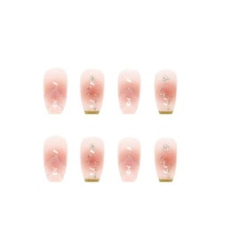 SINLOV 24pcs Square Coffin False Nails Nude Short Gradient False Nail Ballerina Acrylic Print On French Nails Full Cover False Nails for Women Girls