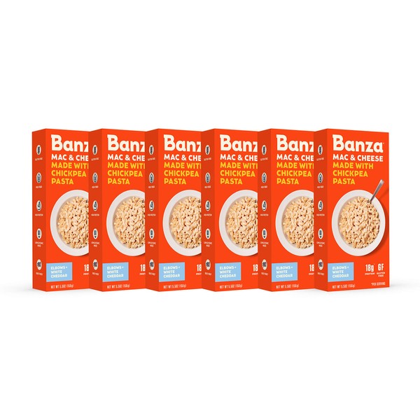 Banza Chickpea Pasta Mac & Cheese – High Protein Gluten Free Healthy Pasta – Mac & Cheese, Elbows with White Cheddar (Pack of 6)
