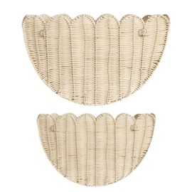 Huease Scalloped Wall Basket,Hand Woven Hanging Wicker Wall Baskets Set, 16 x 10 x 7 & 14 x 8 x 6 Inch Scalloped Rattan Wall Basket Decor for Home,Bathroom,Living Room Organizing