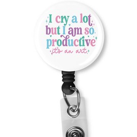 Retractable ID Card Badge Holder with Alligator Clip, Name Nurse Decorative Badge Reel Clip on Card Holders. (I Cry)