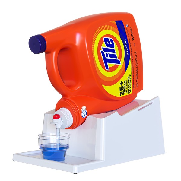 Skywin Organizador de detergente líquido sin derrames y bandeja de goteo para organización de lavandería, con bandeja para recoger jabón (sin correa, blanco)