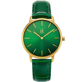 SHENGKE Classic Simplicity Women Watch Genuine Leather Strap Elegant Women Watches Ladies Wristwatch(Green)