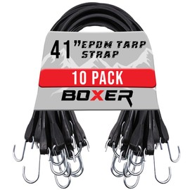 Boxer 41" - 10 Pack Rubber Bungee Cords Heavy Duty Outdoor with 73" Max Stretch 176lbs Load - 100% EPDM Weather Proof Bungee Straps with Crimped S Hook - Truck, Tarps, Motorcycle, RV