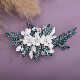 Xerling Green Rhinestones Crystal Flower Hair Barrette Decorative Alligator Hair Clip Wedding Bridal Floral Headpiece Hair Accessories Silver Hair Jewelry for Women Girls (Green)