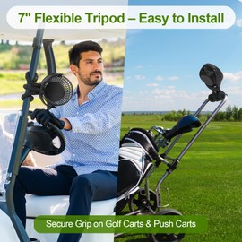 Lovegoo Rechargeable Golf Cart Fan, 10000mAh Battery 55H Max Runtime, Clip on Fan with Flexible Tripod, 360°Adjustable 3 Speeds & Timer, USB-C Charging, Compatible with EZGO Club Car Yamaha