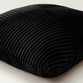 Sungeek Set of 4 Corduroy Cushion Covers, Windmill Stripes, Corduroy Cushion Cover, Sofa Cushion, Decorative Patchwork Design, Decorative Cushion Covers for Living Room (40 x 40 cm, Black Grey)