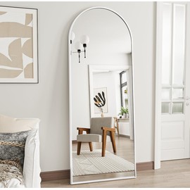 Prywot Arched Floor Mirror, 58 "x 18" Full Length Mirror Wall Mirror Hanging or Leaning Arched-Top Full Body Mirror with Stand for Bedroom, Dressing Room, White