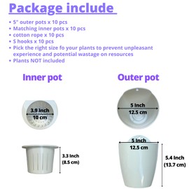 LaLaGreen Wall Mounted Planters for Indoor Plants - 10 Pack, 5 Inch Self Watering Plastic Pot, Living Hanging Eco Wall Planter System, Trendy Live Wall Garden for Herb, White