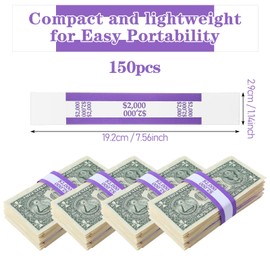 Mabor 150Pcs Money Bands for Cash, Self-Adhesive Currency Straps, Money Straps for Bills, Cash Bands Wraps, Organizer Dollar, Purple 2000 Pack