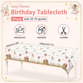 Heboland 2 Pack Fairy Party Table Cloth, 137x274cm Floral Mushroom Tablecloth Large Plastic Waterproof Flower Fairy First Table Cover for Girls Fairytale Garden Birthday Tea Party Decorations