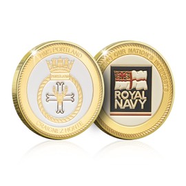 Royal Navy Memorabilia Gifts Collection Gold Spoof Coin Medal - HMS Portland