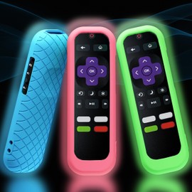 GMXT 3 Pack Silicone Case for Roku Remote, Cover for Hisense/TCL Roku TV Steaming Stick/Express Universal Replacement Controller Silicone Sleeve Skin Glow in The Dark (Blue/Green/Pink)
