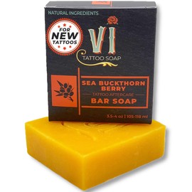 VI Tattoo Soap Sea Buckthorn Berry Tattoo Cleansing Soap, Gentle Formula for Care & Cleansing of New Tattoos, Unscented, All Natural Tattoo Aftercare, Made For All Skin Types, 4oz
