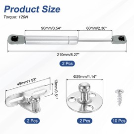 uxcell 2Pcs Lid Support Hinges, 8 Inch 120N Gas Struts Soft Close Folding Lid Stay Hinges Lift Support Slow Lowering Pneumatic Lid Buffer for Cabinet Closet Wardrobe, Silver