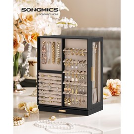 SONGMICS Jewelry Box 360° Rotating, Jewelry Storage Case with 7 Drawers, Jewelry Organizer, Glass Window, Spacious, Vertical Jewelry Storage, Open Design, Great Gift, Ink Black UJBC201B01