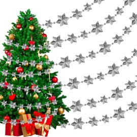 SCHYIDA 10 m Garland Christmas Garland Stars Silver Tinsel Garland Christmas Tree Christmas Garland with Stars Star Garland as Christmas Decoration with Stars Diameter 3.2 cm / 2.2 cm / 1.5 cm
