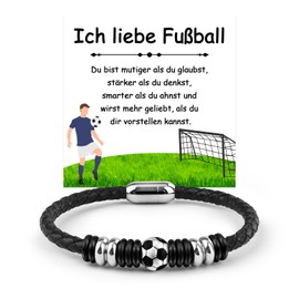 YOGRASS Football Gifts Boys, Football Gifts for Boys Football Bracelet Football Gifts Birthday Gifts for Son Grandson Nephew Boy Brother Leather Bracelet Football Bracelet, Stainless Steel, Bead