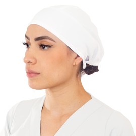 BEE ON Two Pack Scrub Caps for Men and Women with Adjustable Ties and Spandex Fabric (White)