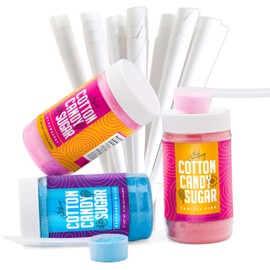 The Candery Cotton Candy Floss Sugar Raspberry Blue, Strawberry, Vanilla Pink Flavors - Includes 50 Premium Cotton Candy Cones (3-Pack 11oz with 50 Cones) Kosher