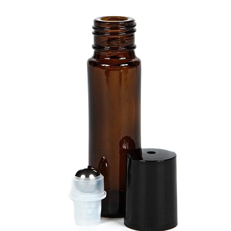 Vivaplex, 24, Amber, 10 ml Glass Roll-on Bottles with Stainless