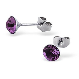 Hypo-Allergenic 5mm Amethyst Crystal Surgical Stainless Steel Stud Earrings by Kate Benson
