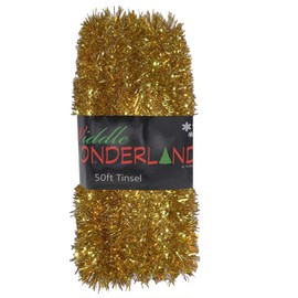 50ft x 3cm Gold Tinsel Extra Long 15 Metre Christmas Decoration, Crafting, Christmas Trees and Party Decorations (Gold)