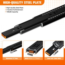 SLIDEWAY Upgrade Adjustable Soft Close Drawer Slides,14 16 18 20 22 Inch Side Mount Ball Bearing Metal Dresser Runners Cabinet Kitchen Glides(1 Pair,100 LB Load Capacity,Black)