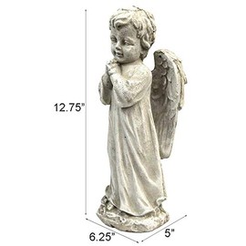 Solid Rock Stoneworks Innocence Angel Stone Statue 13in Tall Decorative Sculpture Marble Tone Color