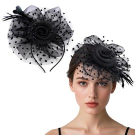 choyaxo Fascinators Hat Cocktail Hat Feathers Veil Headband with Hair Clip for Tea Party Girls and Women Black
