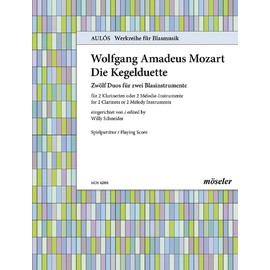 The ninepins duets: "Zwölf Duos für zwei Blasinstrumente". 1. KV 487. 2 clarinets or 2 melody instruments. Partition d'exécution.