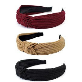 JORCEDI 3 Pcs Fashion Spa Headband Knotted Wide Plain Headband Bow Hair Band For Women Girls Running Sport Washing Face Shower Spa Mask