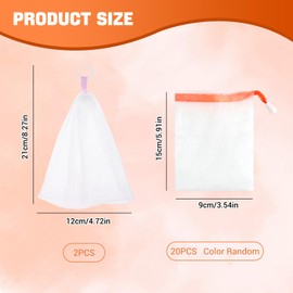 Mesh Soap Net Bag Soap Bag Set – 10 Exfoliating Mesh Soap Saver Pouches with Drawstrings + 2 Foaming Nets – Durable & Quick-Drying – 3.54x5.91in & 4.72x8.27in – Ideal for Bath, Travel, Gift Packaging