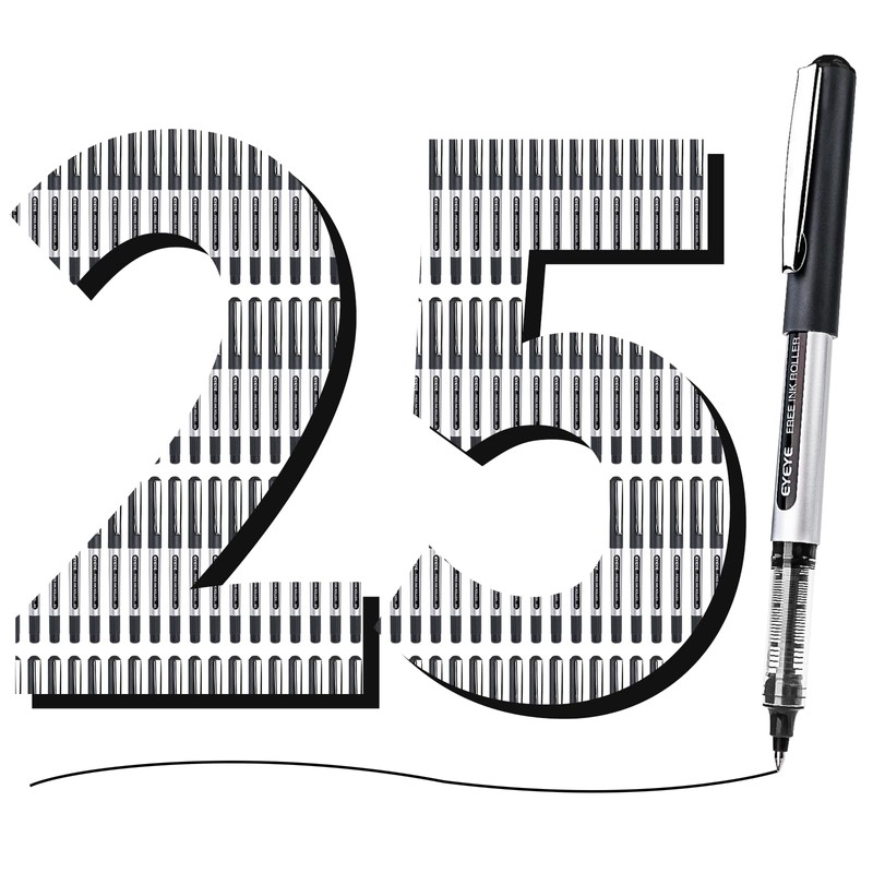 EYEYE 0.5mm Black Rollerball Pens 25 Pack, Extra Fine Point