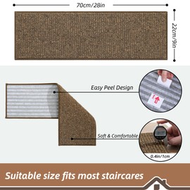 BEQHAUSE Stair Treads for Wooden Steps 28inX9in, Carpet Stair Treads Non Slip Indoor, Machine Washable Stair Runners for Kids Elders and Pets, Carpet for Stair Rugs Mat, TPE Backing, 15pcs, Brown