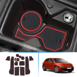 Coleya Non-Slip Mats Compatible with VW Golf 8 MK8 2020-2024, Golf 8 Centre Console Rubber Mats Door Seam Mats Drink Holder Mat, VW Golf 8 Accessories Rubber Non-Slip Mats (Red)