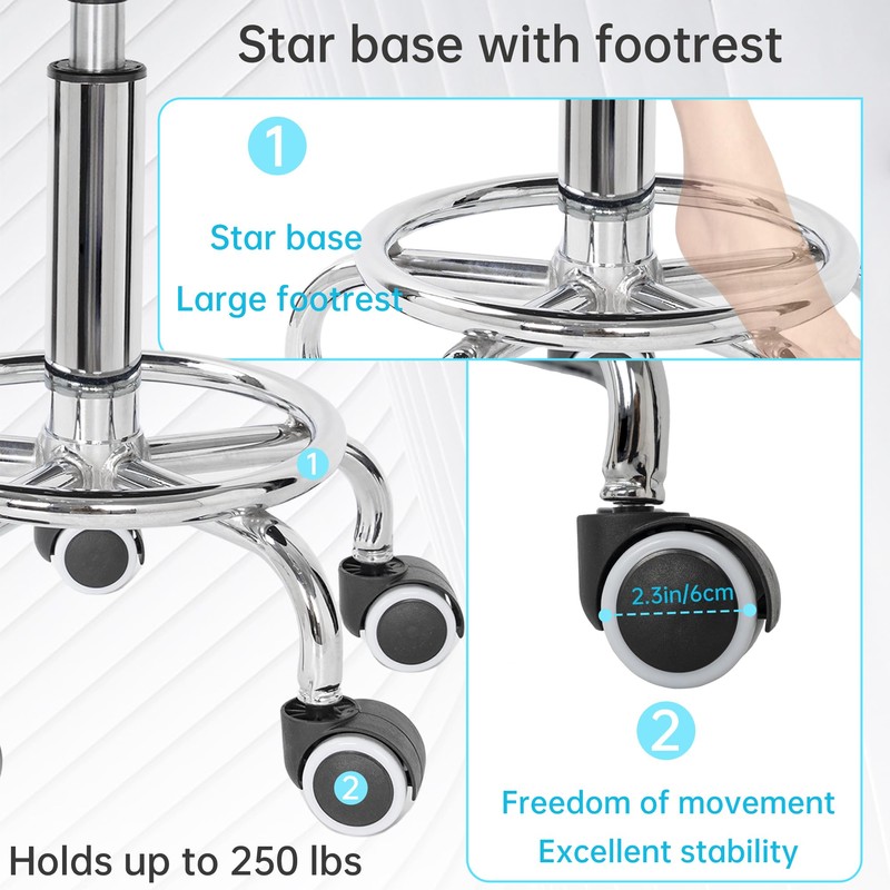 IBVIVIC PU Leather Rolling Stool Height Adjustable Round Swivel Stools